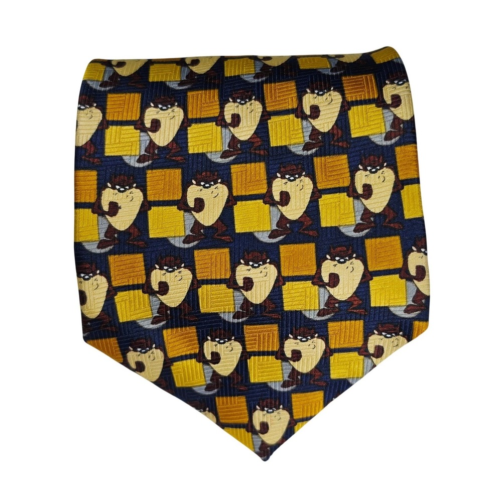 Looney Tunes Necktie Mens OS Blue Yellow Taz Tasmanian Devil Checkered Novelty